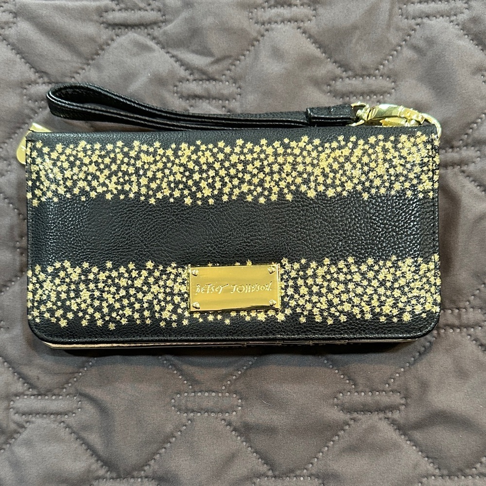Betsey Johnson Wallet - Black With Gold Stars